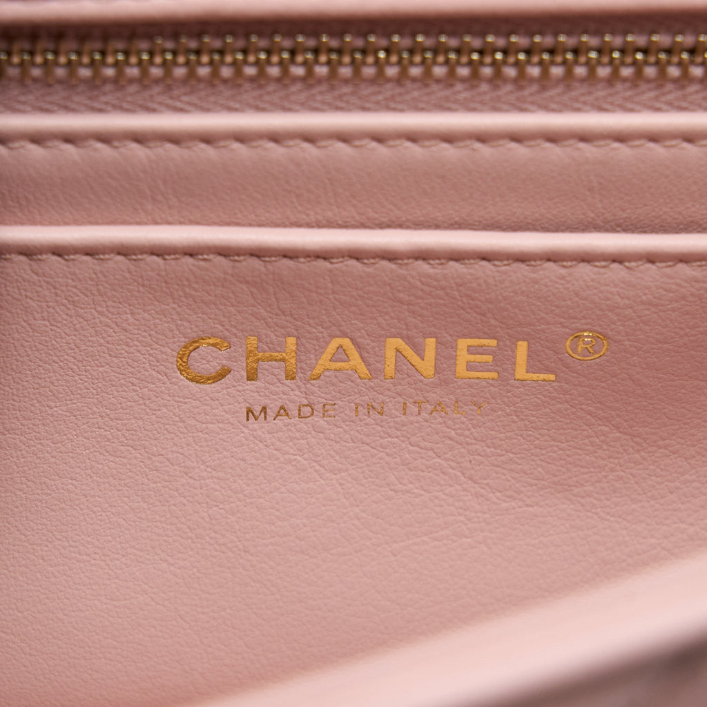 CHANEL 23S CAMELLIA CHAIN MINI RECTANGULAR FLAP BAG LAMBSKIN LIGHT PINK GHW (MICROCHIP)