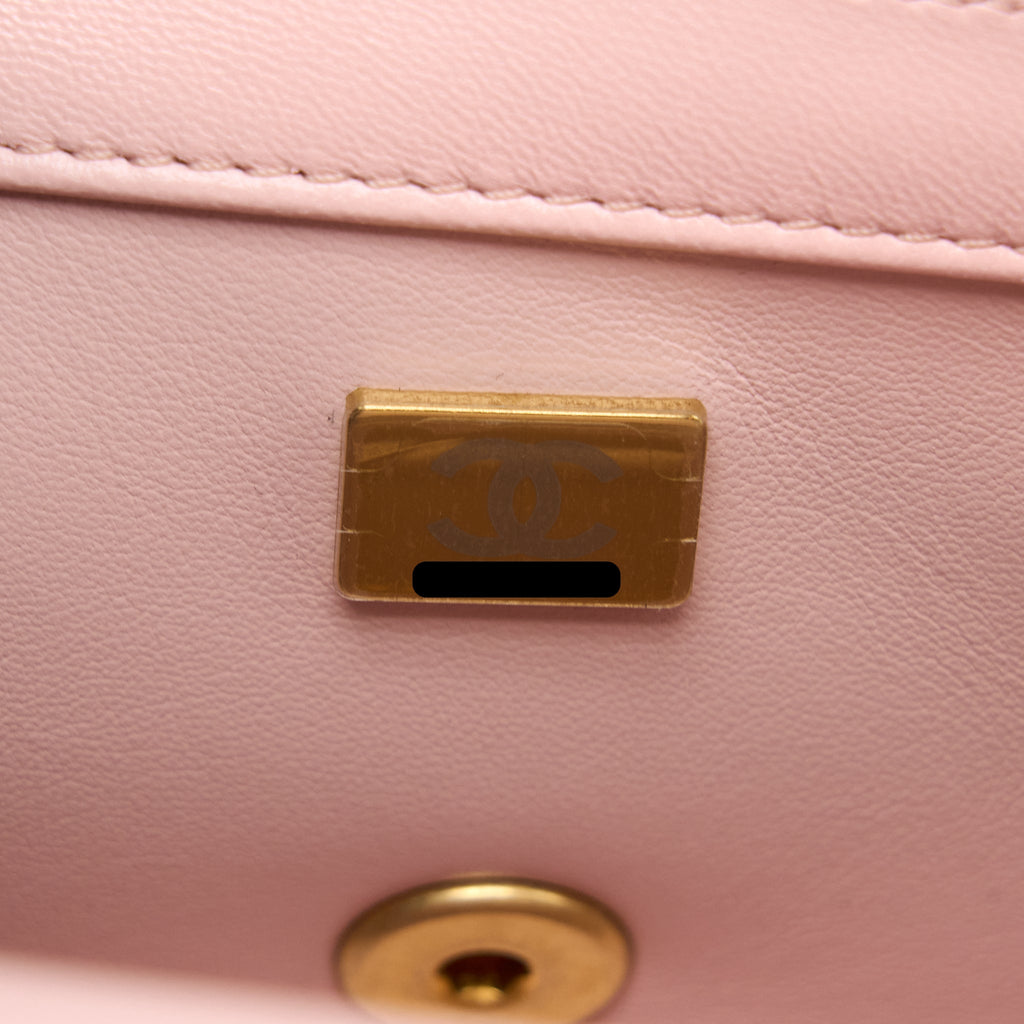 CHANEL 23S CAMELLIA CHAIN MINI RECTANGULAR FLAP BAG LAMBSKIN LIGHT PINK GHW (MICROCHIP)
