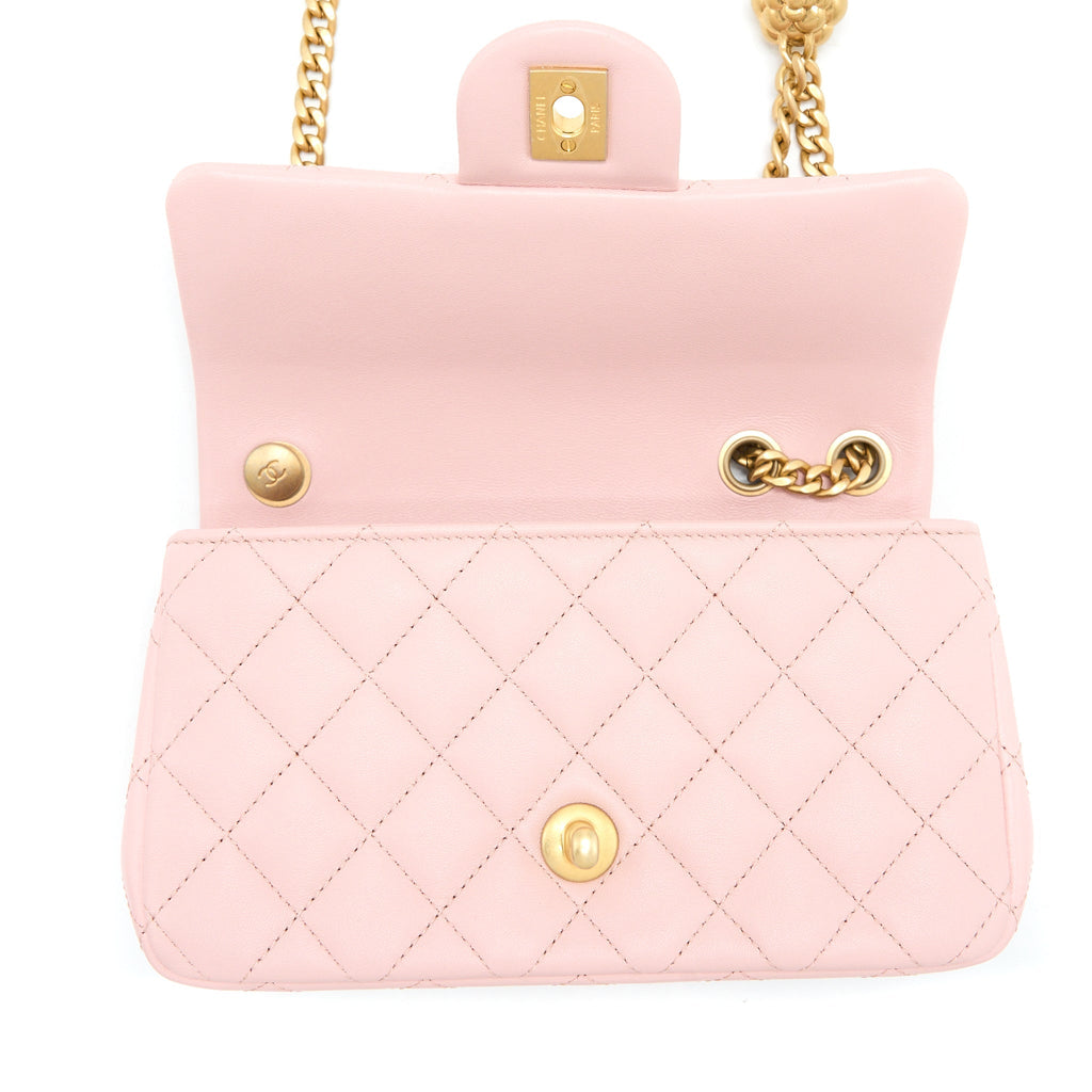 CHANEL 23S CAMELLIA CHAIN MINI RECTANGULAR FLAP BAG LAMBSKIN LIGHT PINK GHW (MICROCHIP)