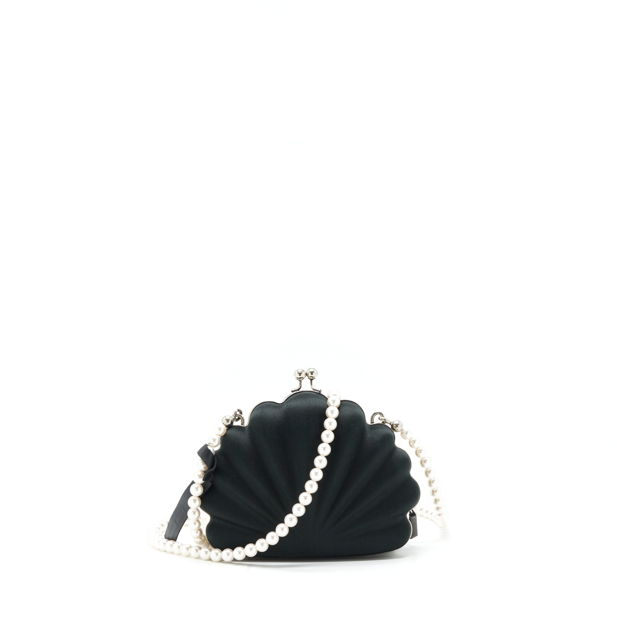 BALENCIAGA SATIN BEADS SHELL CLUTCH BLACK SHW