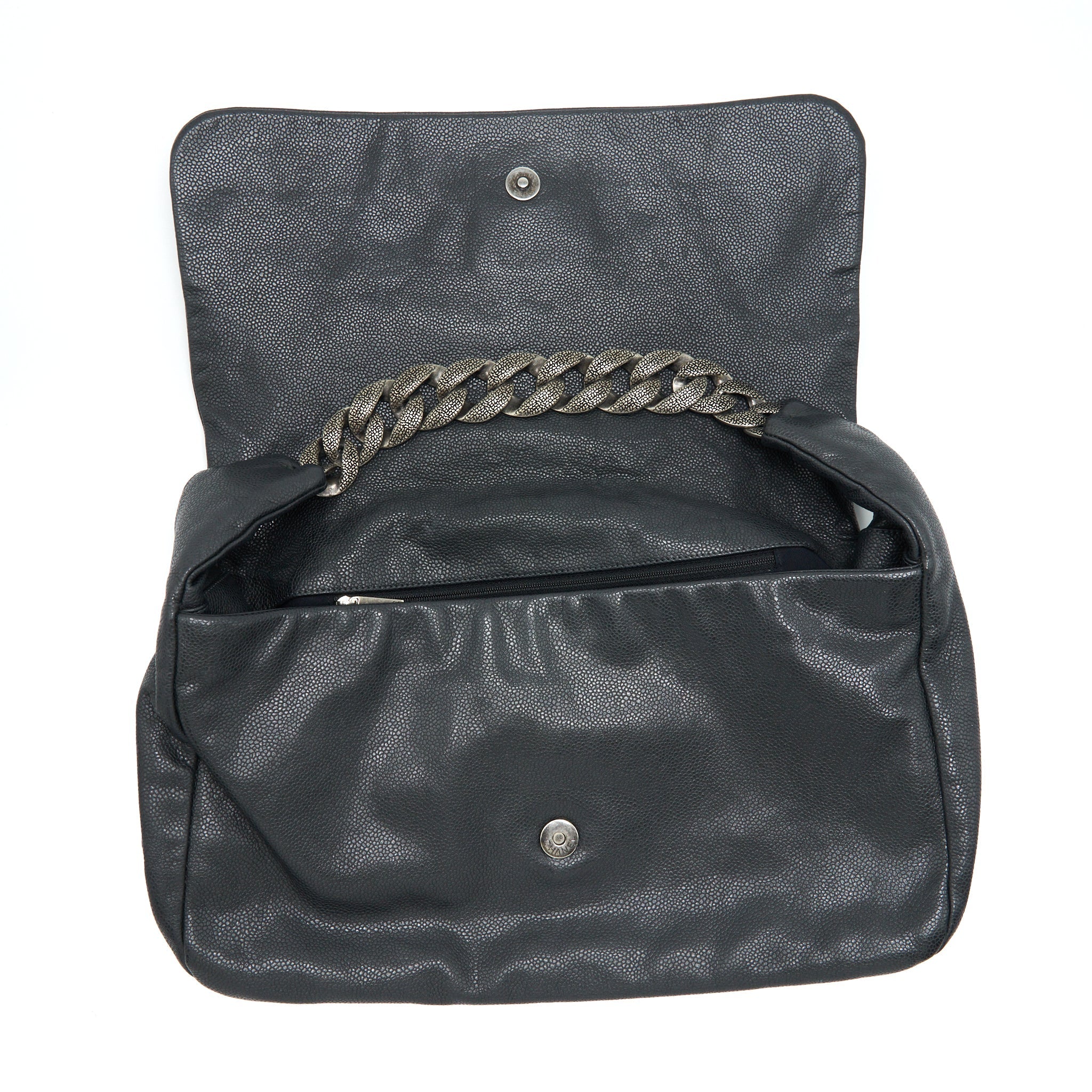 CHANEL VINTAGE SHOULDER BAG CAVIAR BLACK RUTHENIUM HARDWARE