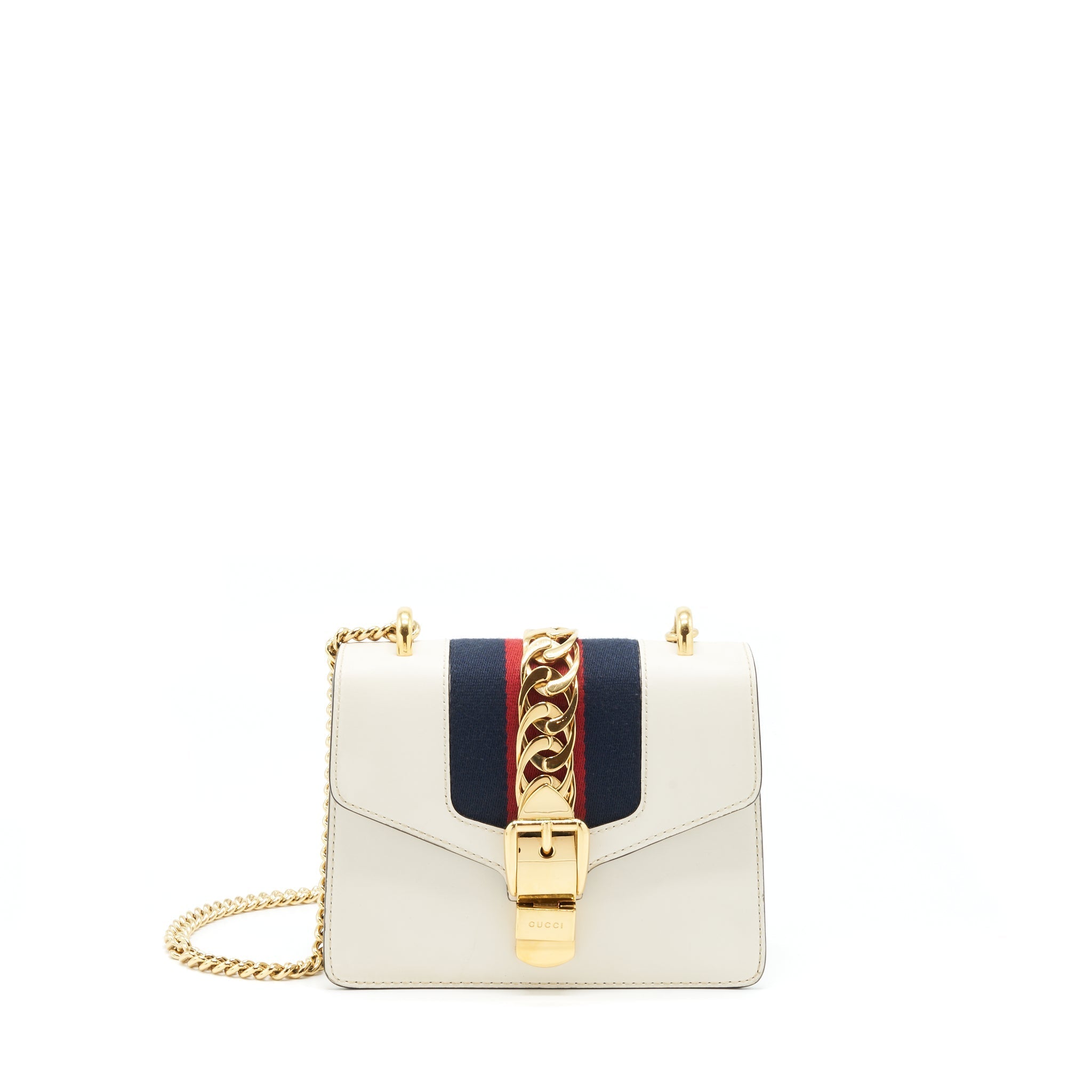 GUCCI MINI SYLVIE CHAIN BAG WHITE GHW