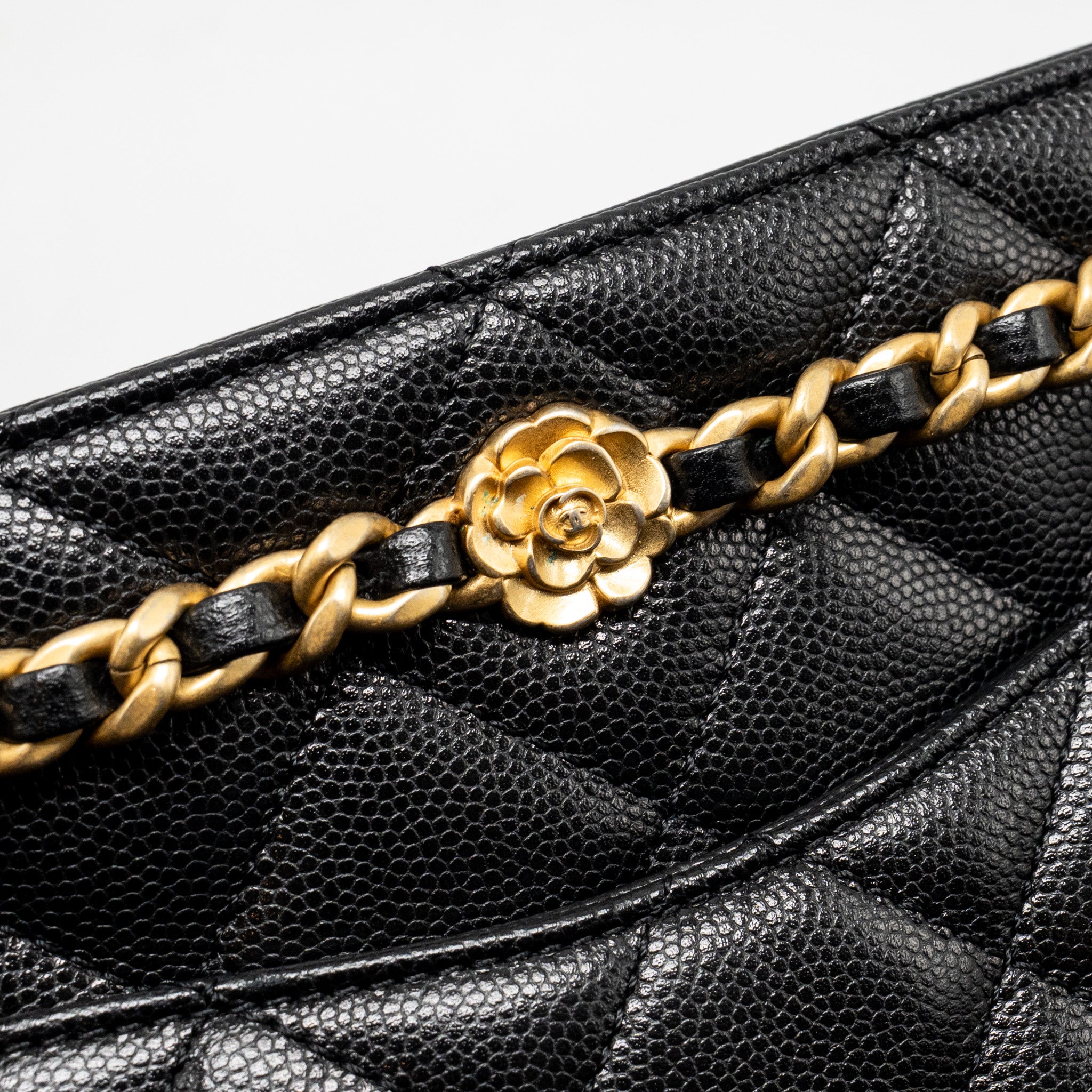 CHANEL CC CAMELLIA SMALL SHOPPING BAG CAVIAR BLACK GHW (MICROCHIP)