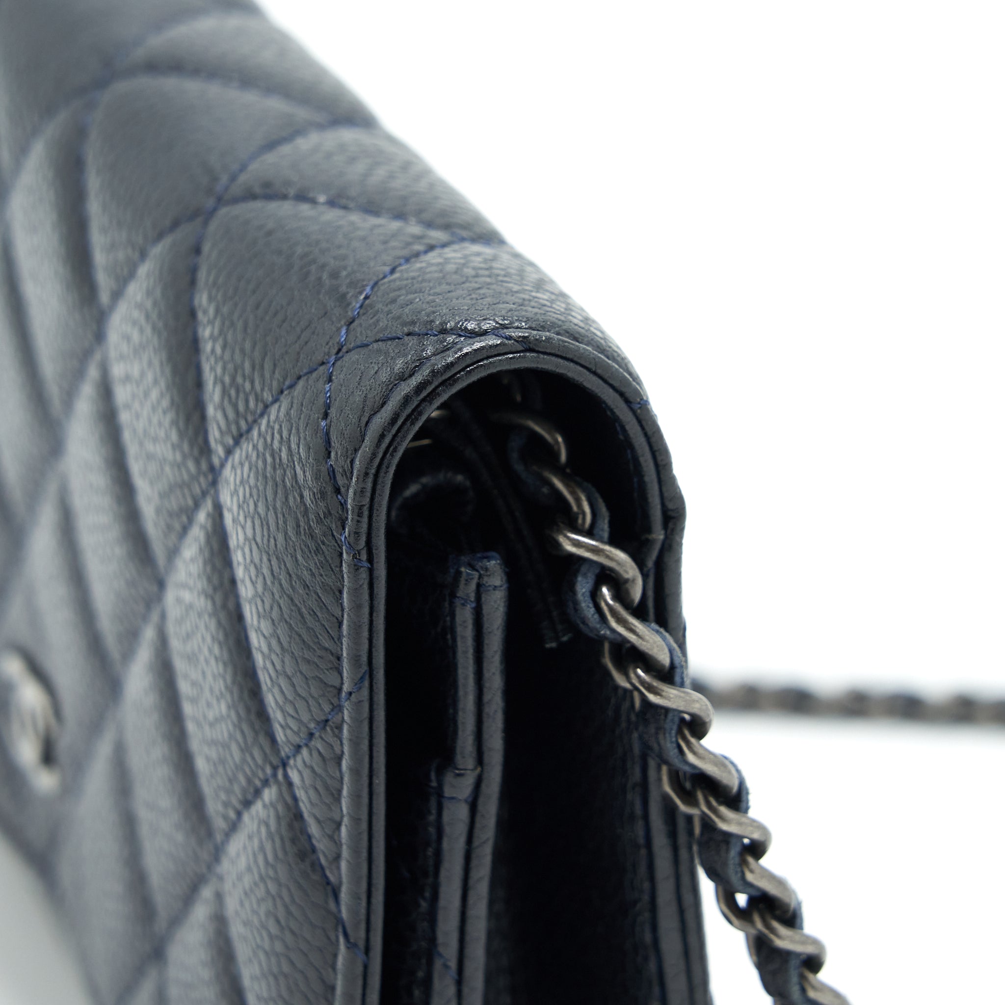 CHANEL CLASSIC WALLET ON CHAIN CAVIAR NAVY RUTHENIUM HARDWARE