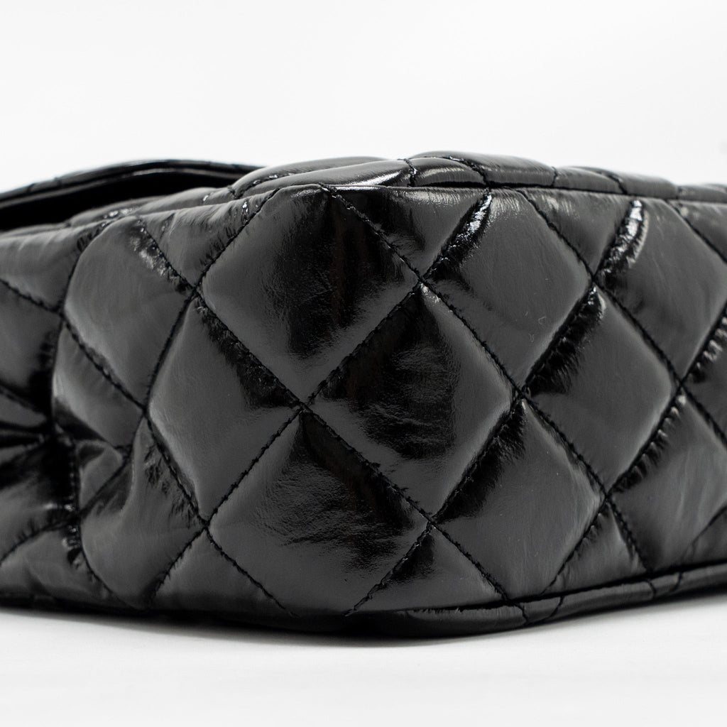 CHANEL HOBO BAG SHINY CALFSKIN BLACK BRUSHED GHW