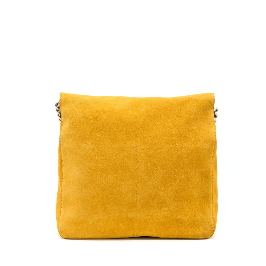 CELINE FLAP SHOULDER BAG SUEDE MUSTARD YELLOW SHW