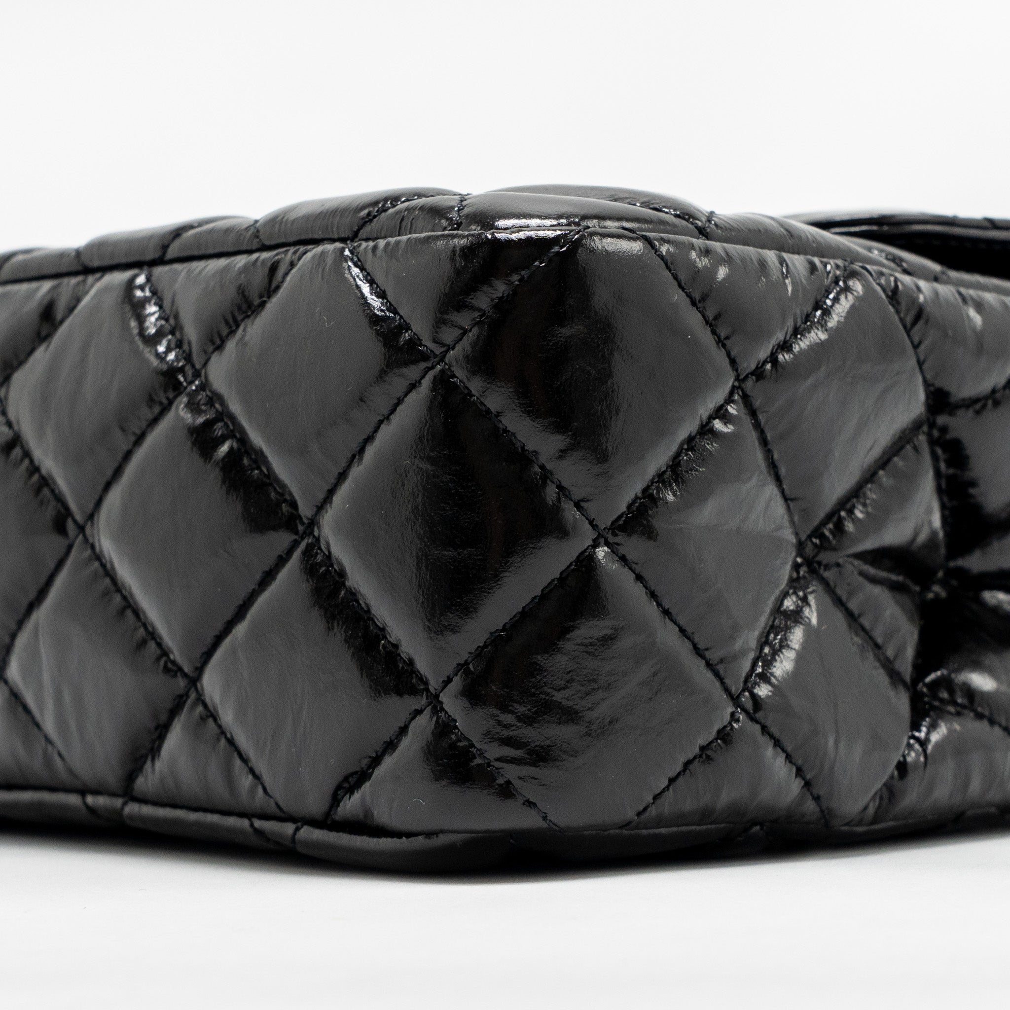 CHANEL HOBO BAG SHINY CALFSKIN BLACK BRUSHED GHW