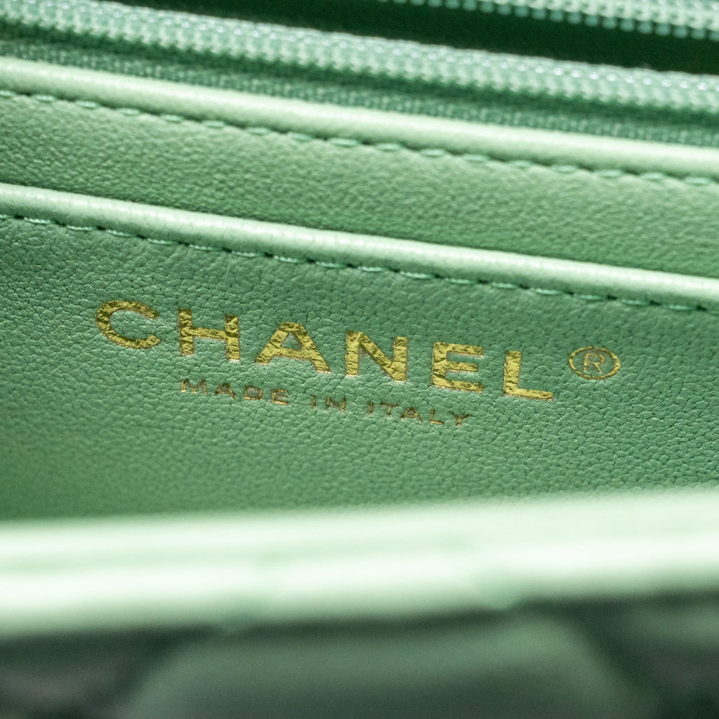 CHANEL 23P TOP HANDLE MINI RECTANGULAR LAMBSKIN LIGHT GREEN LGHW (MICROCHIP)