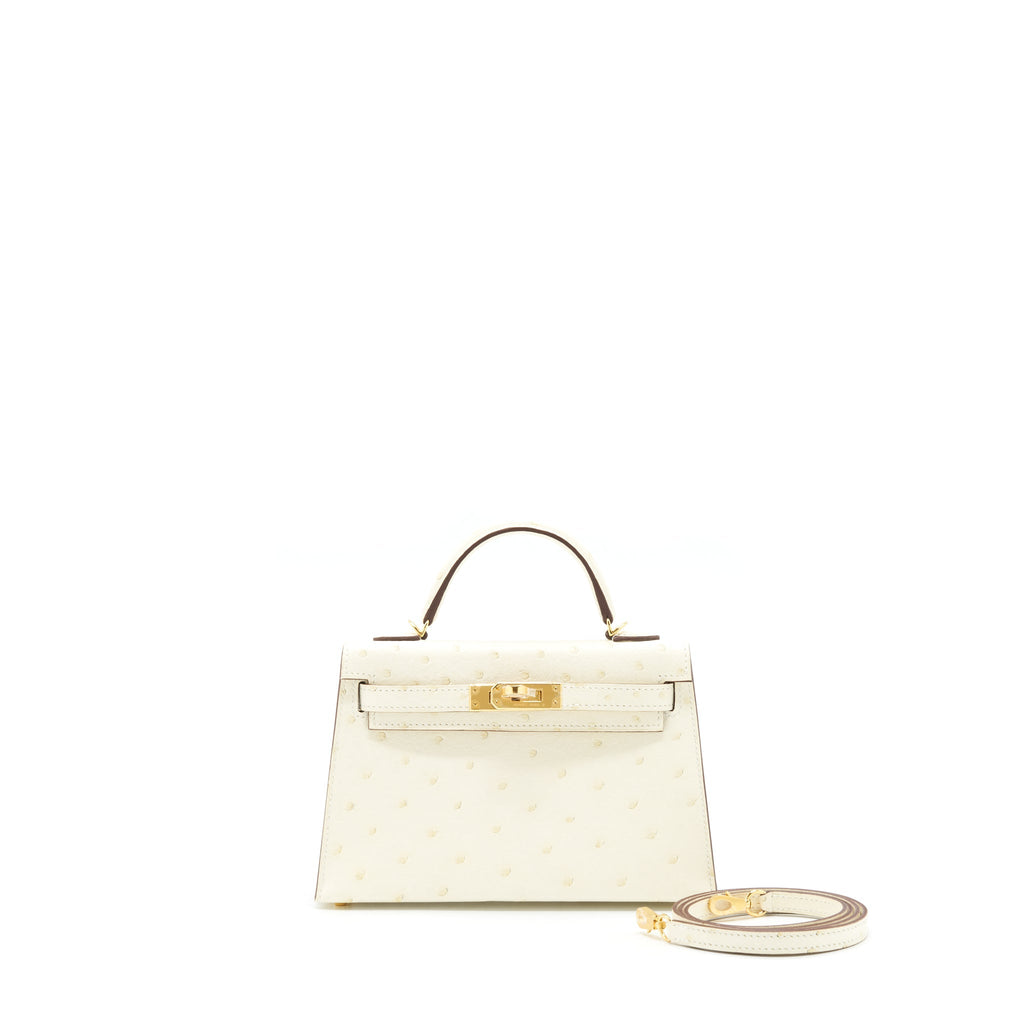 HERMES SAC MINI KELLY II SELLIER OSTRICH NATA GHW