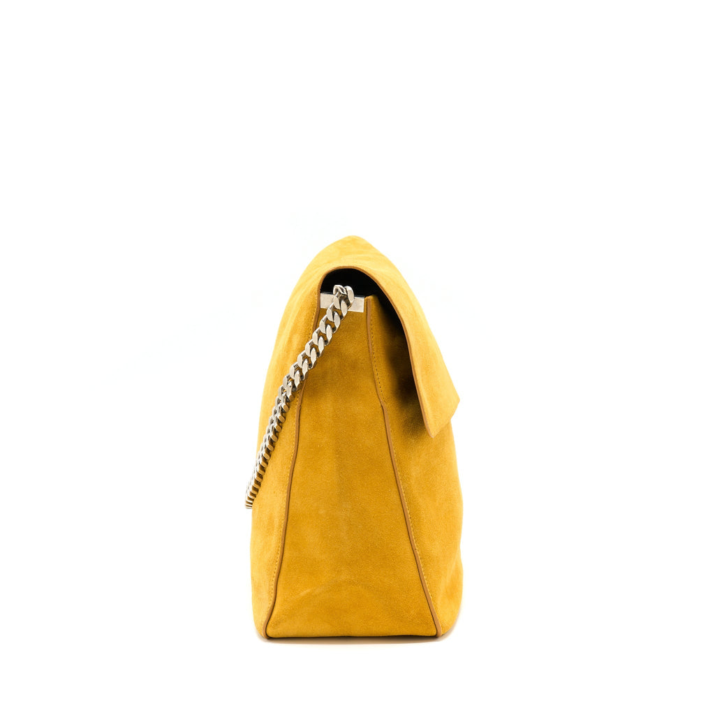 CELINE FLAP SHOULDER BAG SUEDE MUSTARD YELLOW SHW