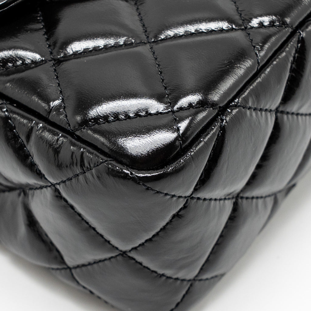 CHANEL HOBO BAG SHINY CALFSKIN BLACK BRUSHED GHW