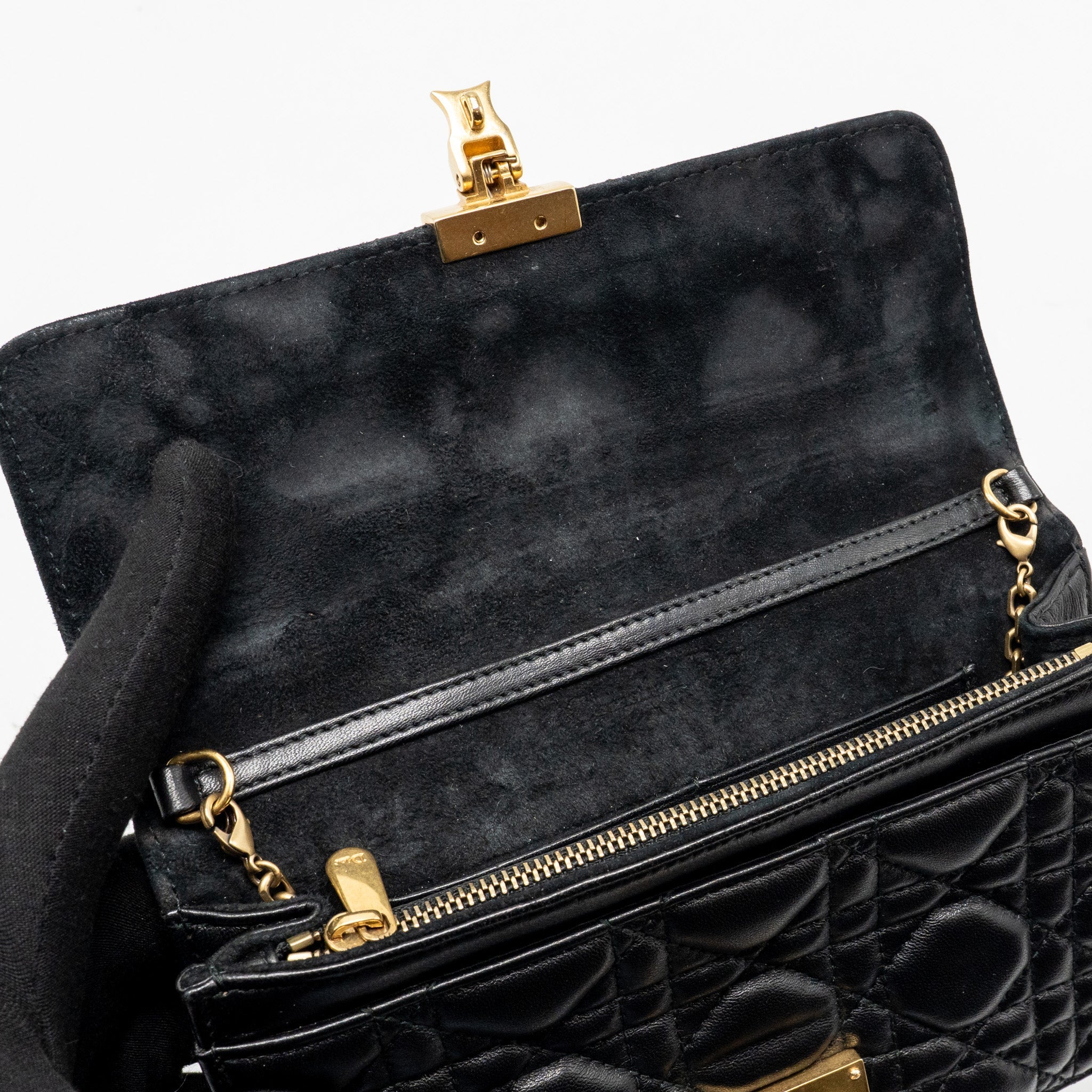 DIOR DIORADDICT WALLET ON CHAIN CANNAGE LEATHER BLACK GHW