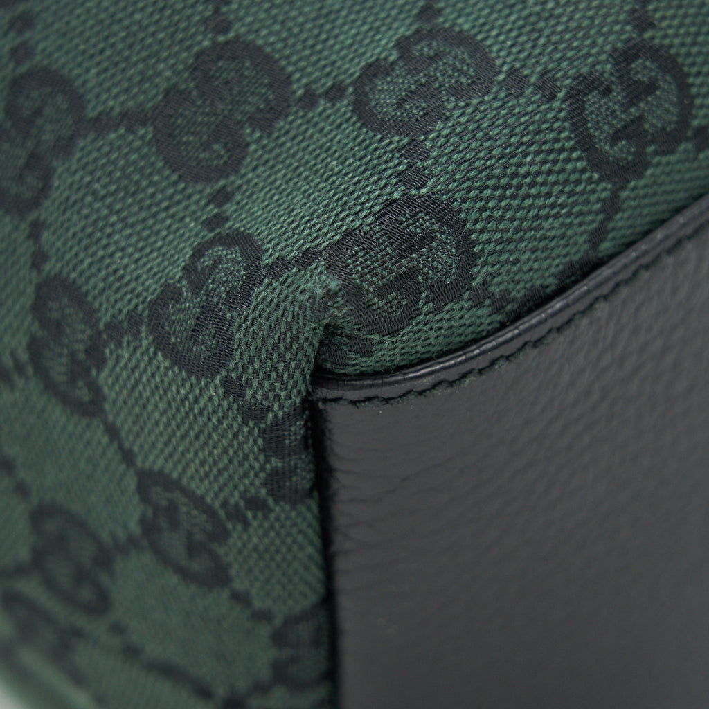GUCCI GG CANVAS SHOPPING BAG DARK GREEN / BLACK
