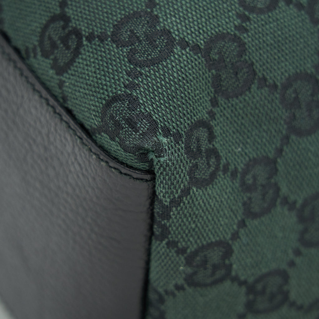 GUCCI GG CANVAS SHOPPING BAG DARK GREEN / BLACK