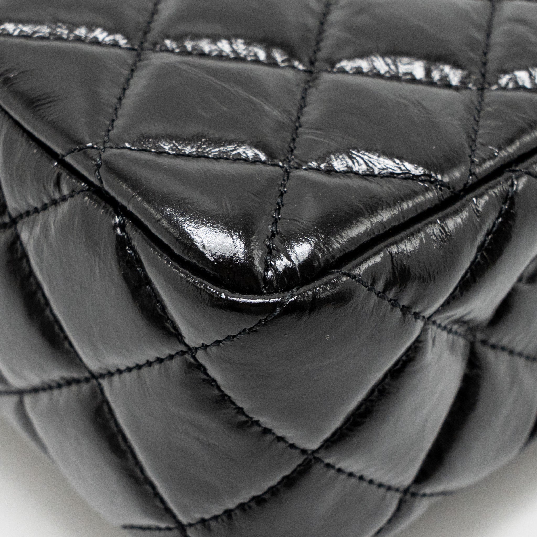 CHANEL HOBO BAG SHINY CALFSKIN BLACK BRUSHED GHW