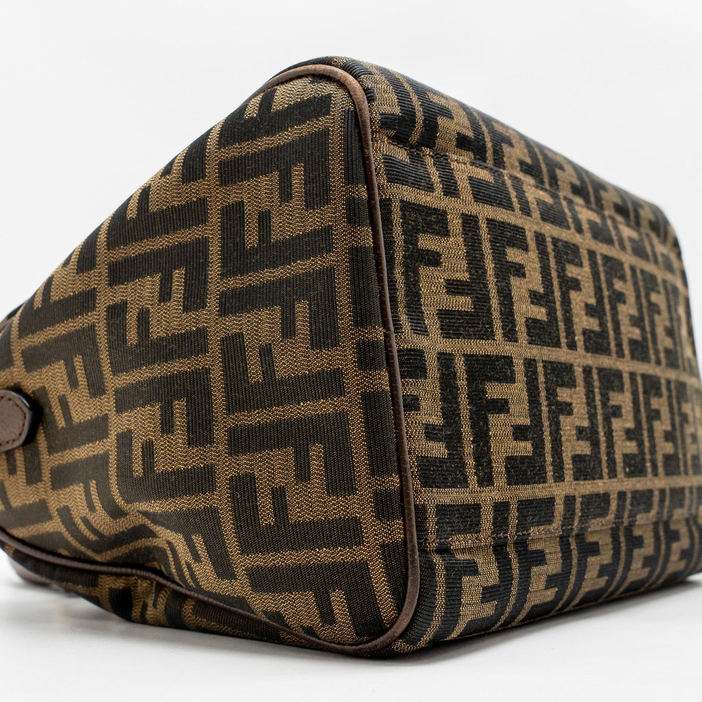 FENDI BOSTON BAG FF JACQUARD CANVAS BROWN GHW