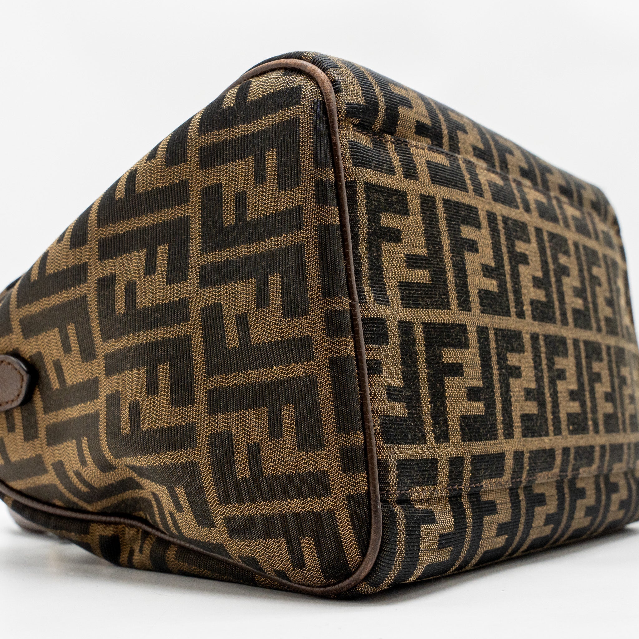FENDI BOSTON BAG FF JACQUARD CANVAS BROWN GHW