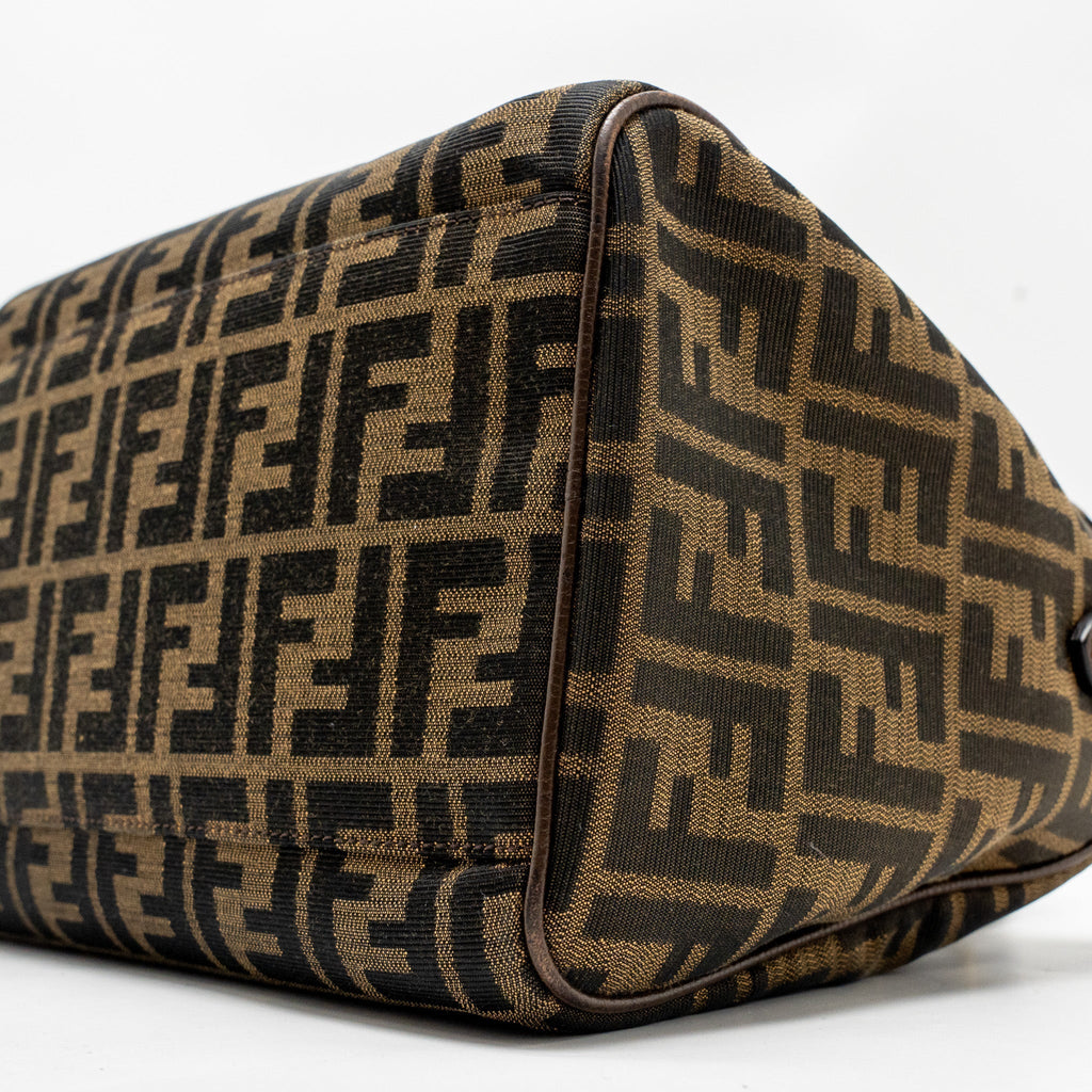 FENDI BOSTON BAG FF JACQUARD CANVAS BROWN GHW