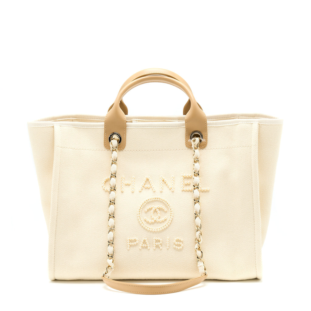 CHANEL DEAUVILLE PEARL TOTE CANVAS GHW
