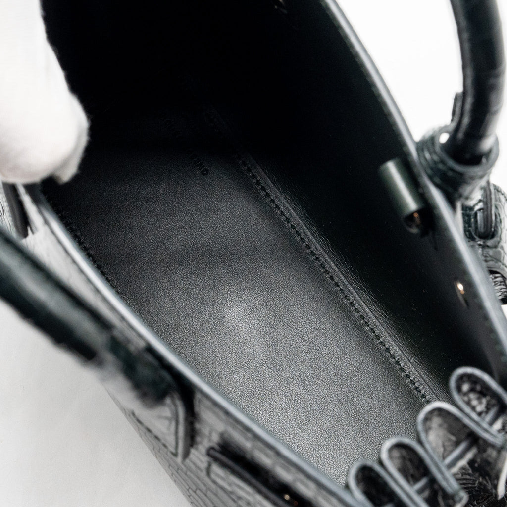 SAINT LAURENT/YSL SAC DE JOUR NANO CROC-EMBOSSED CALFSKIN DARK GREEN SHW