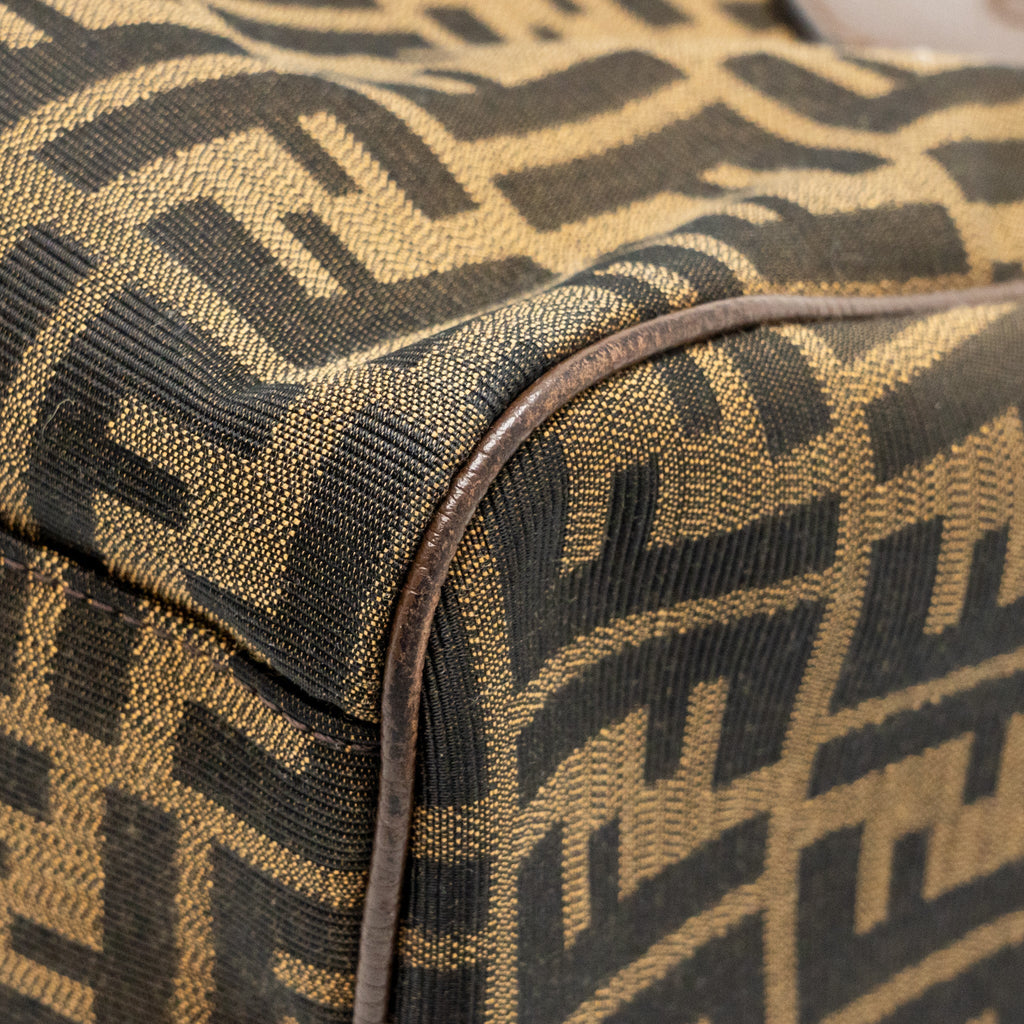 FENDI BOSTON BAG FF JACQUARD CANVAS BROWN GHW