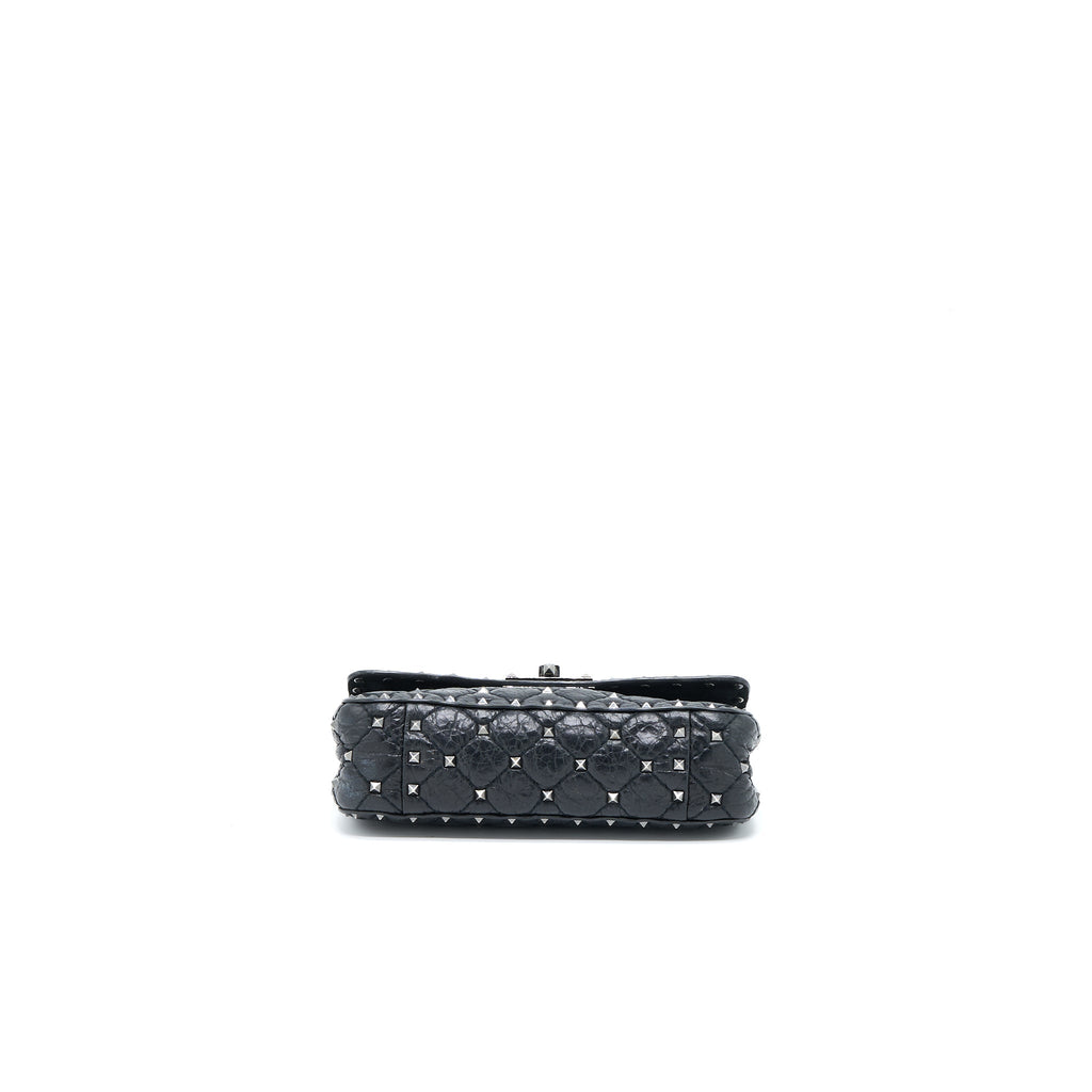 VALENTINO ROCKSTUD TOP HANDLE FLAP BAG WITH CHAIN BLACK SHW
