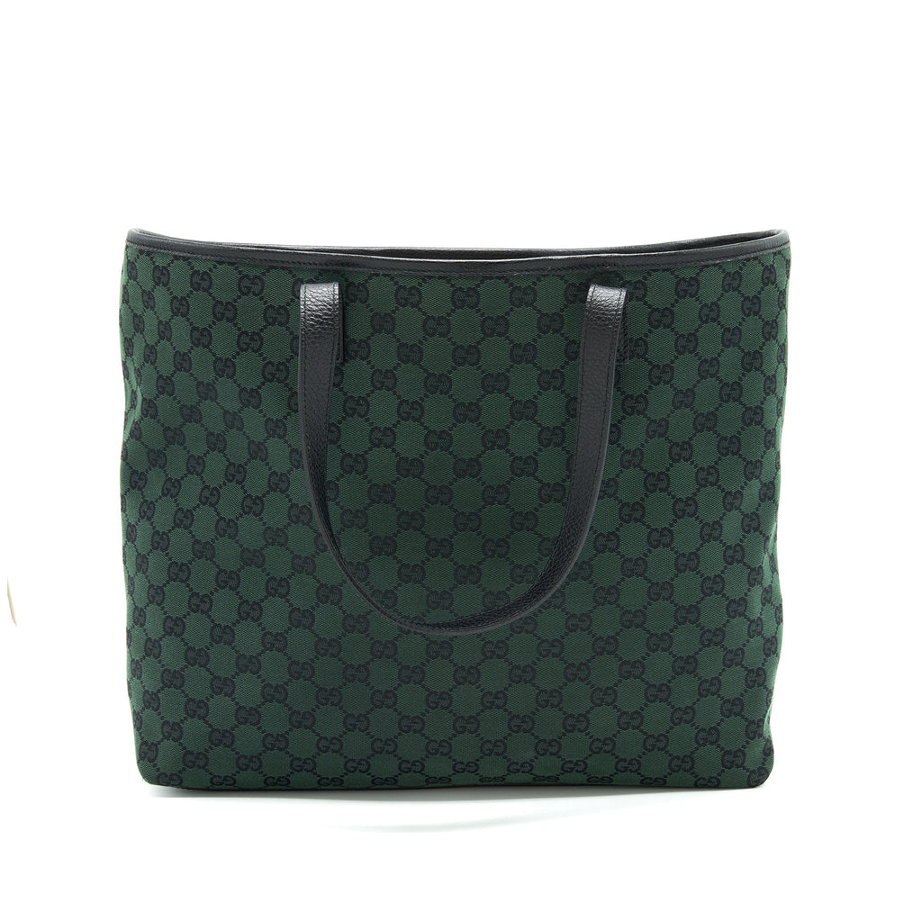 GUCCI GG CANVAS SHOPPING BAG DARK GREEN / BLACK