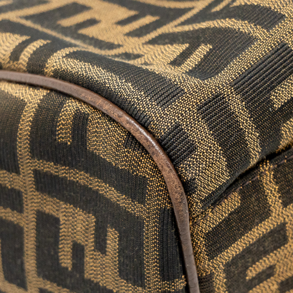 FENDI BOSTON BAG FF JACQUARD CANVAS BROWN GHW
