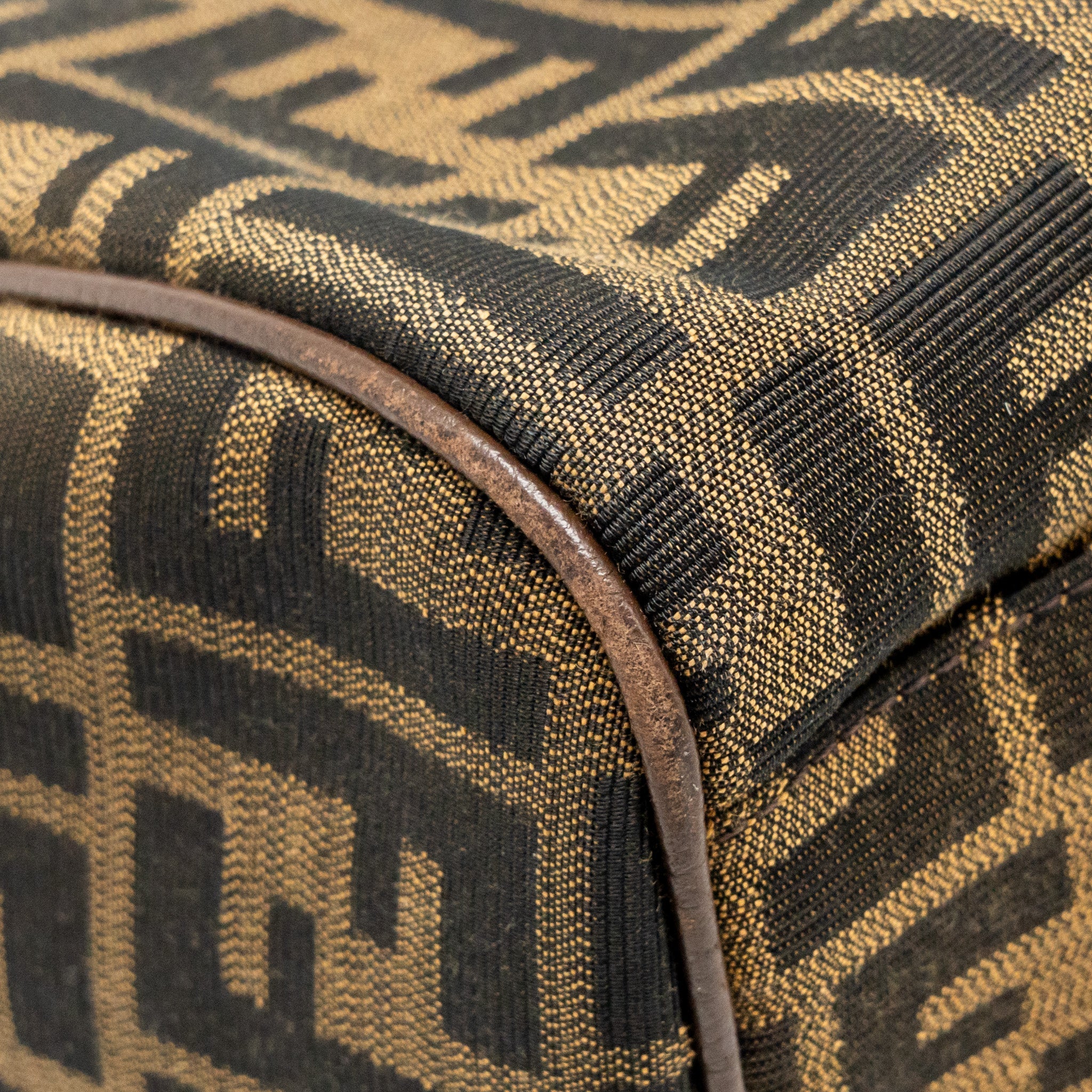 FENDI BOSTON BAG FF JACQUARD CANVAS BROWN GHW
