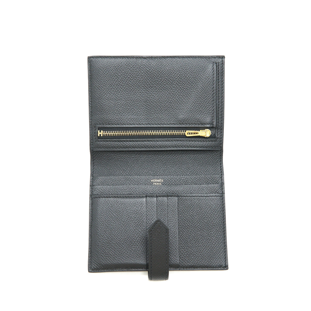 HERMES BEARN COMPACT WALLET BLACK GHW