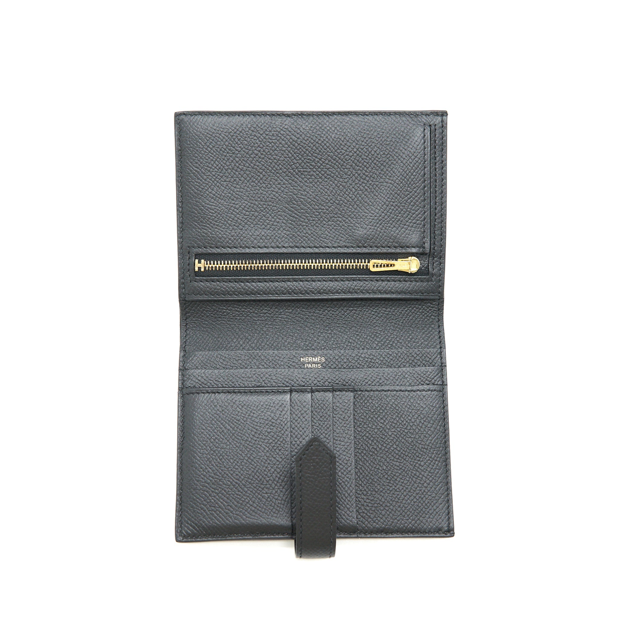 HERMES BEARN COMPACT WALLET BLACK GHW