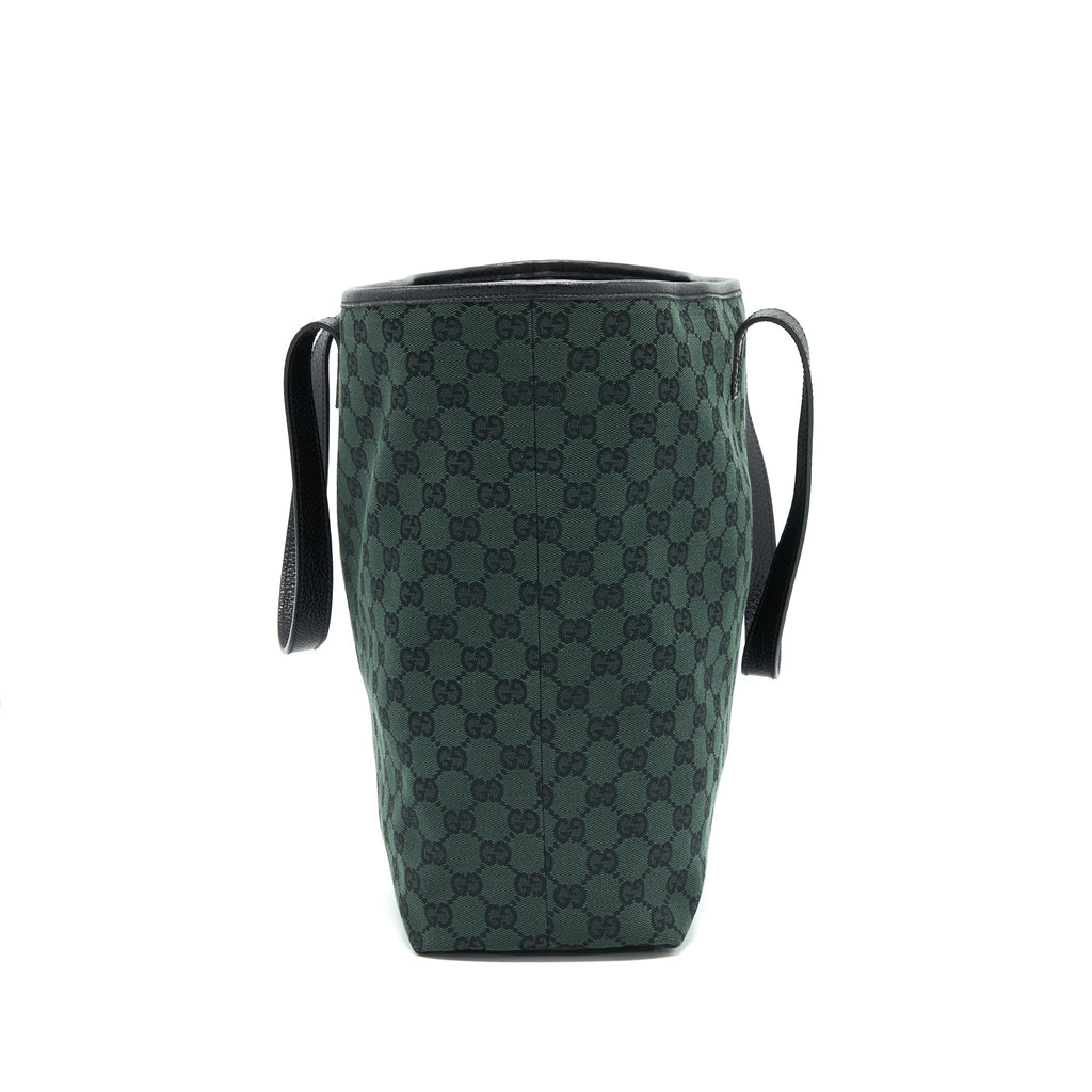 GUCCI GG CANVAS SHOPPING BAG DARK GREEN / BLACK