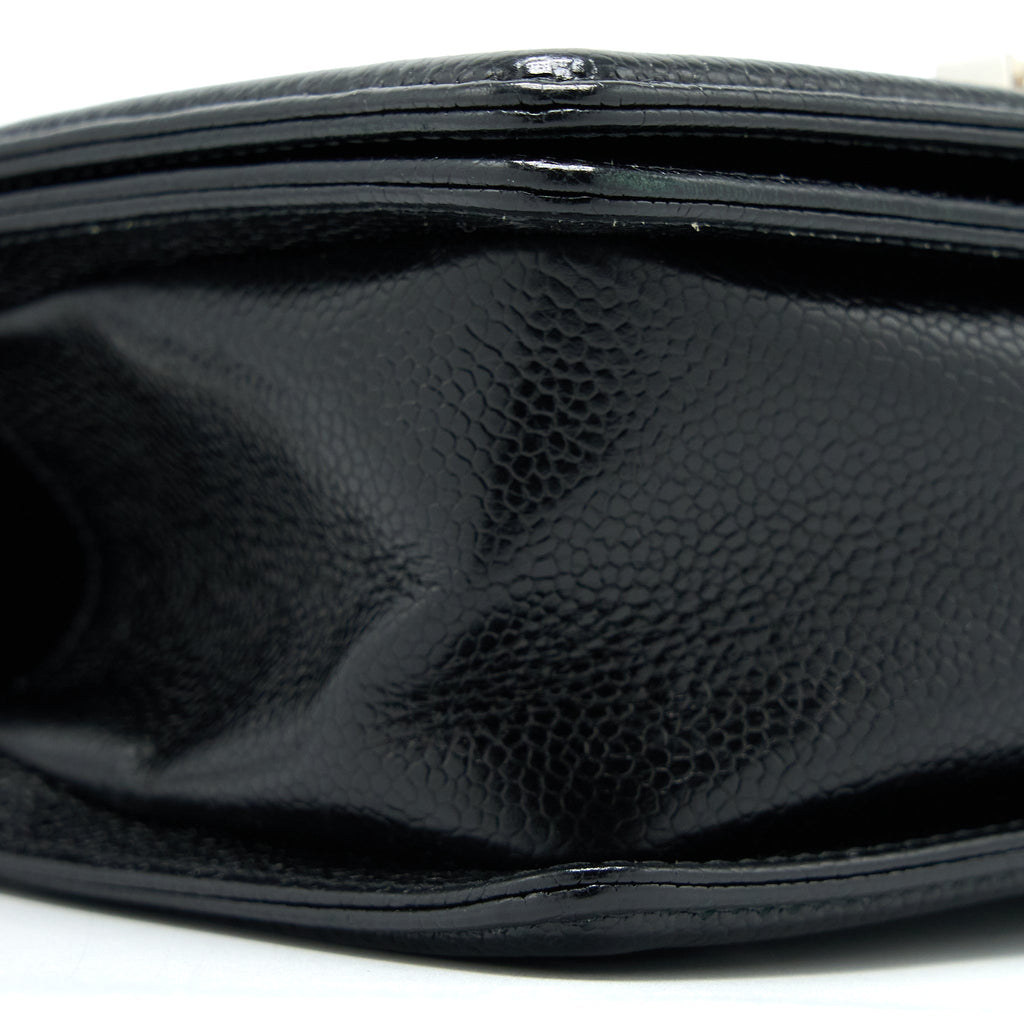 CHANEL SMALL CHEVRON BOY BAG SHINY GRAINED CALFSKIN BLACK SHW