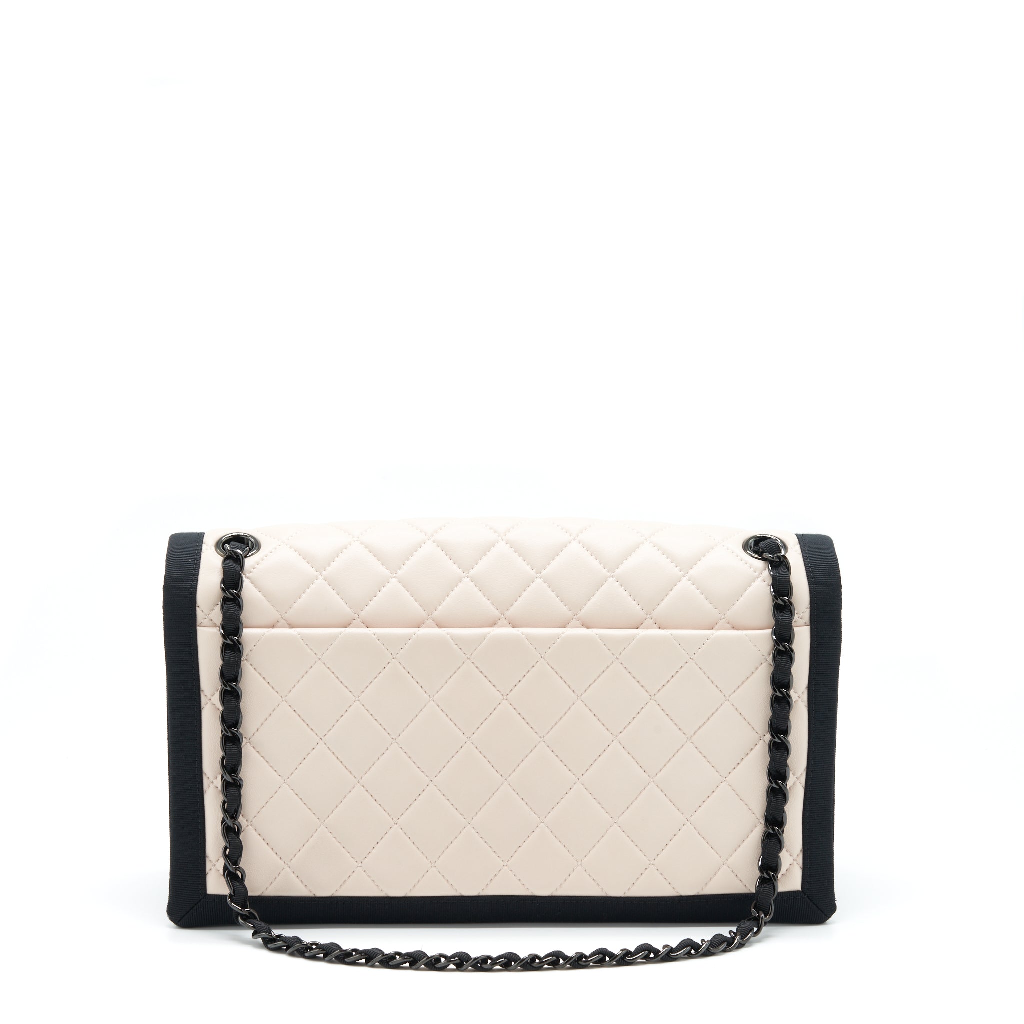 CHANEL SEASONAL FLAP BAG LAMBSKIN LIGHT BEIGE BLACK HARDWARE