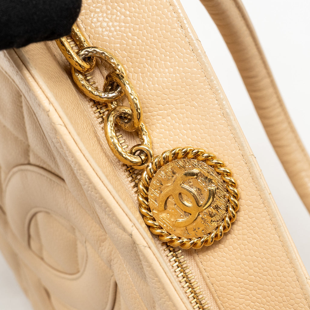 CHANEL VINTAGE MEDALLION TOTE BAG CAVIAR BEIGE GHW