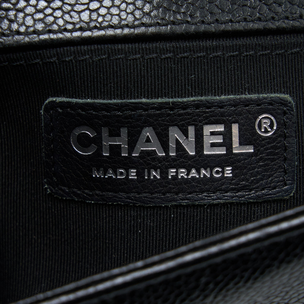 CHANEL SMALL CHEVRON BOY BAG SHINY GRAINED CALFSKIN BLACK SHW