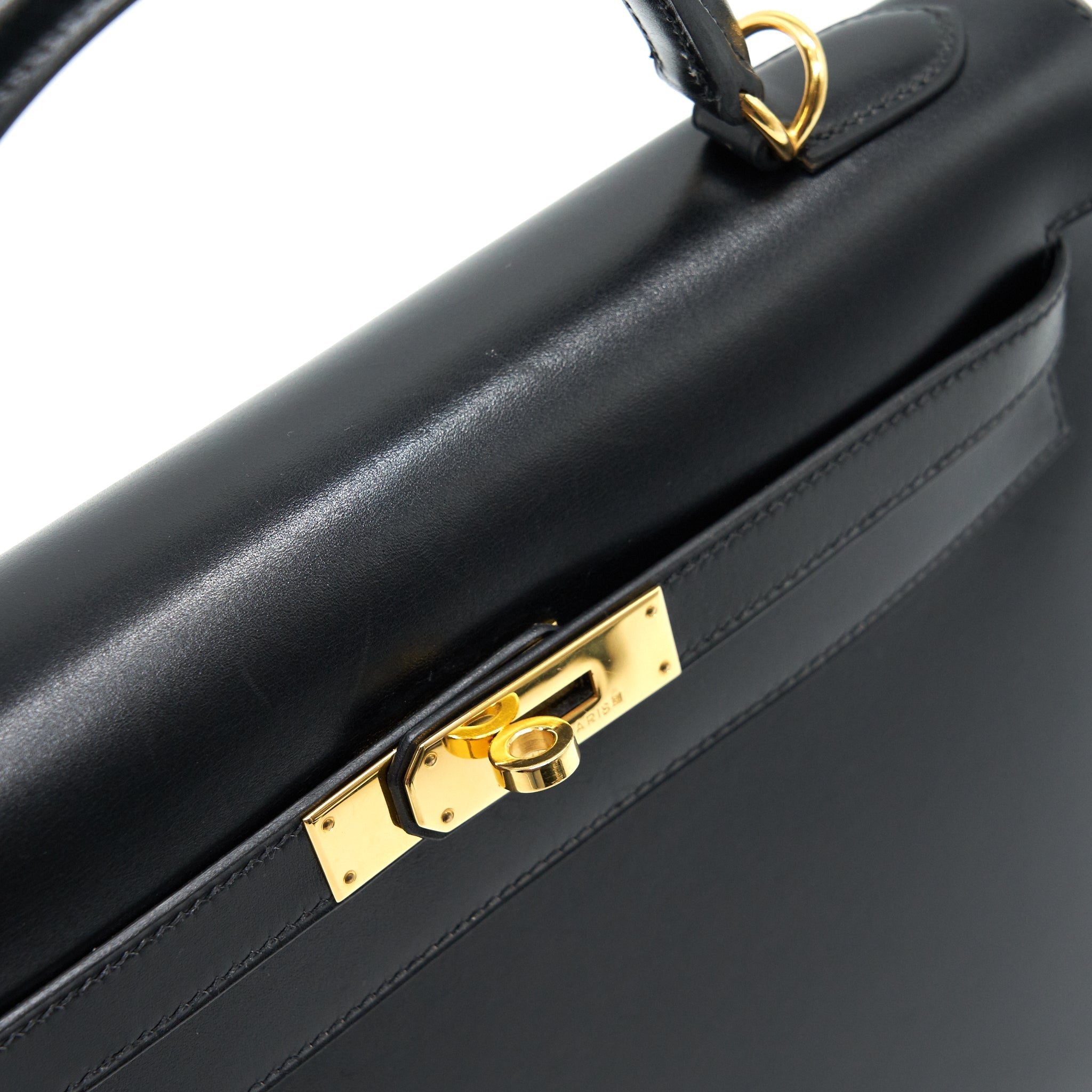 HERMES KELLY32 BOX LEATHER BLACK GHW (SHOULDER STAP MISSING)