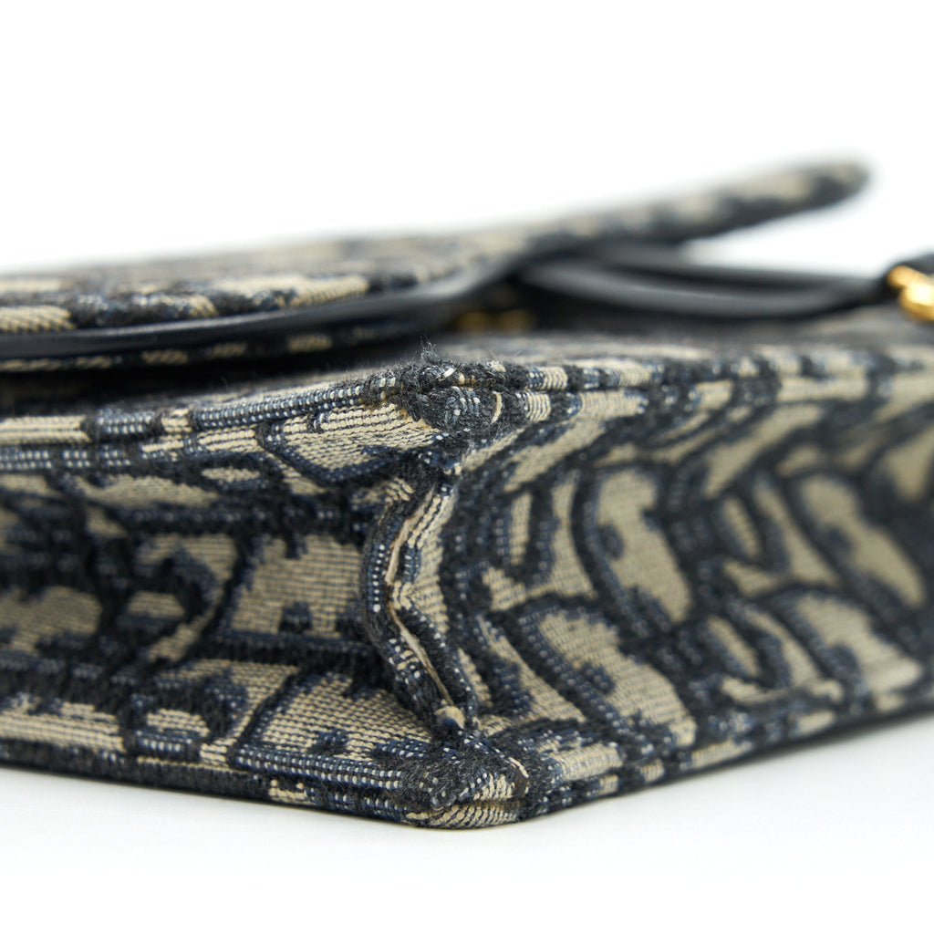 DIOR SADDLE POUCH WITH CHAIN BLUE DIOR OBLIQUE JACQUARD GHW