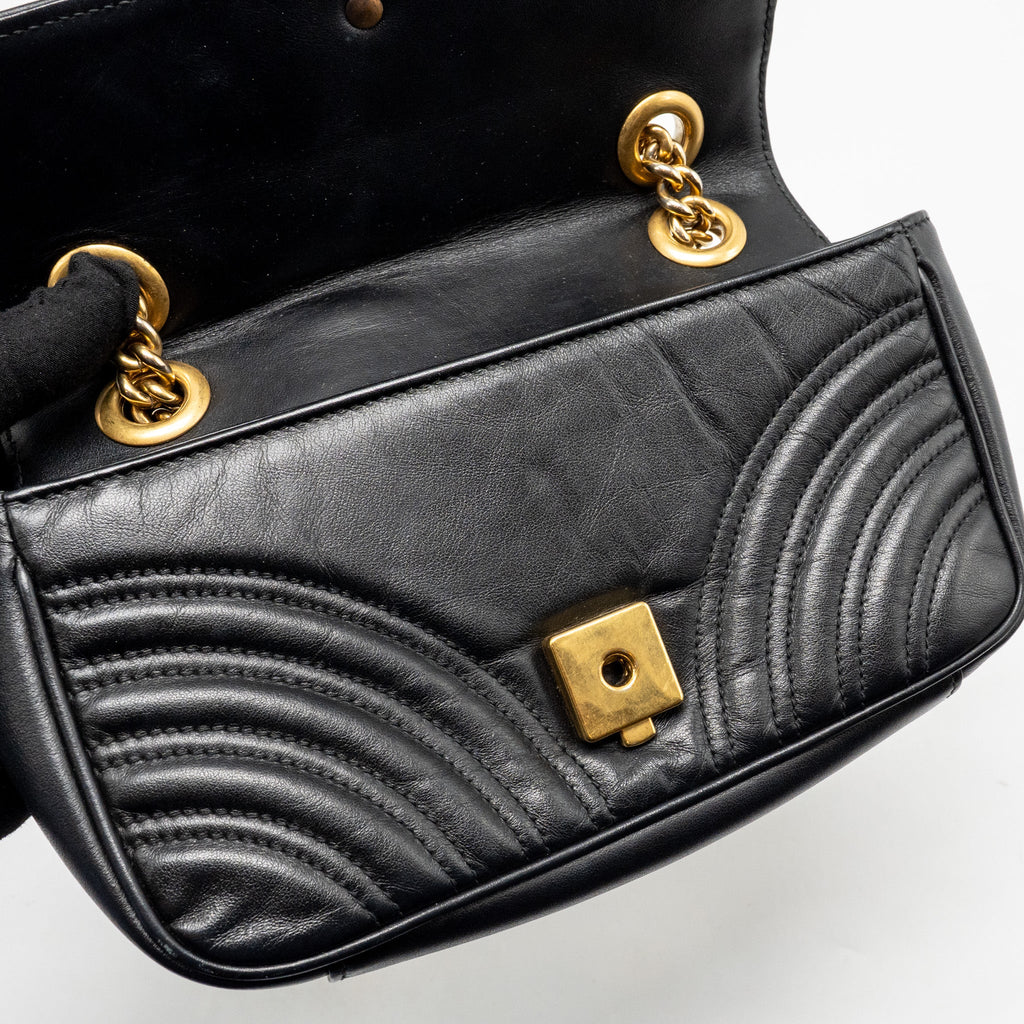GUCCI SMALL GG MARMONT SHOULDER BAG CALFSKIN BLACK GHW