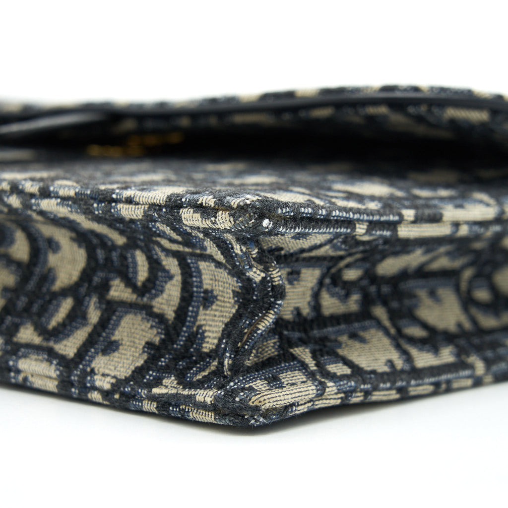 DIOR SADDLE POUCH WITH CHAIN BLUE DIOR OBLIQUE JACQUARD GHW