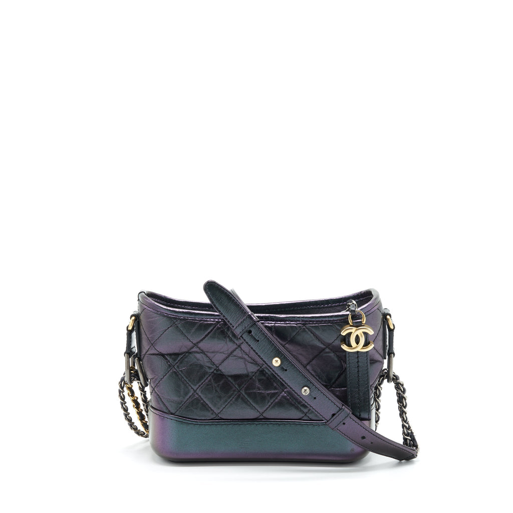 CHANEL SMALL GABRIELLE HOBO BAG LAMBSKIN IRIDESCENT PURPLE WITH GOLD/SILVER HARDWARE