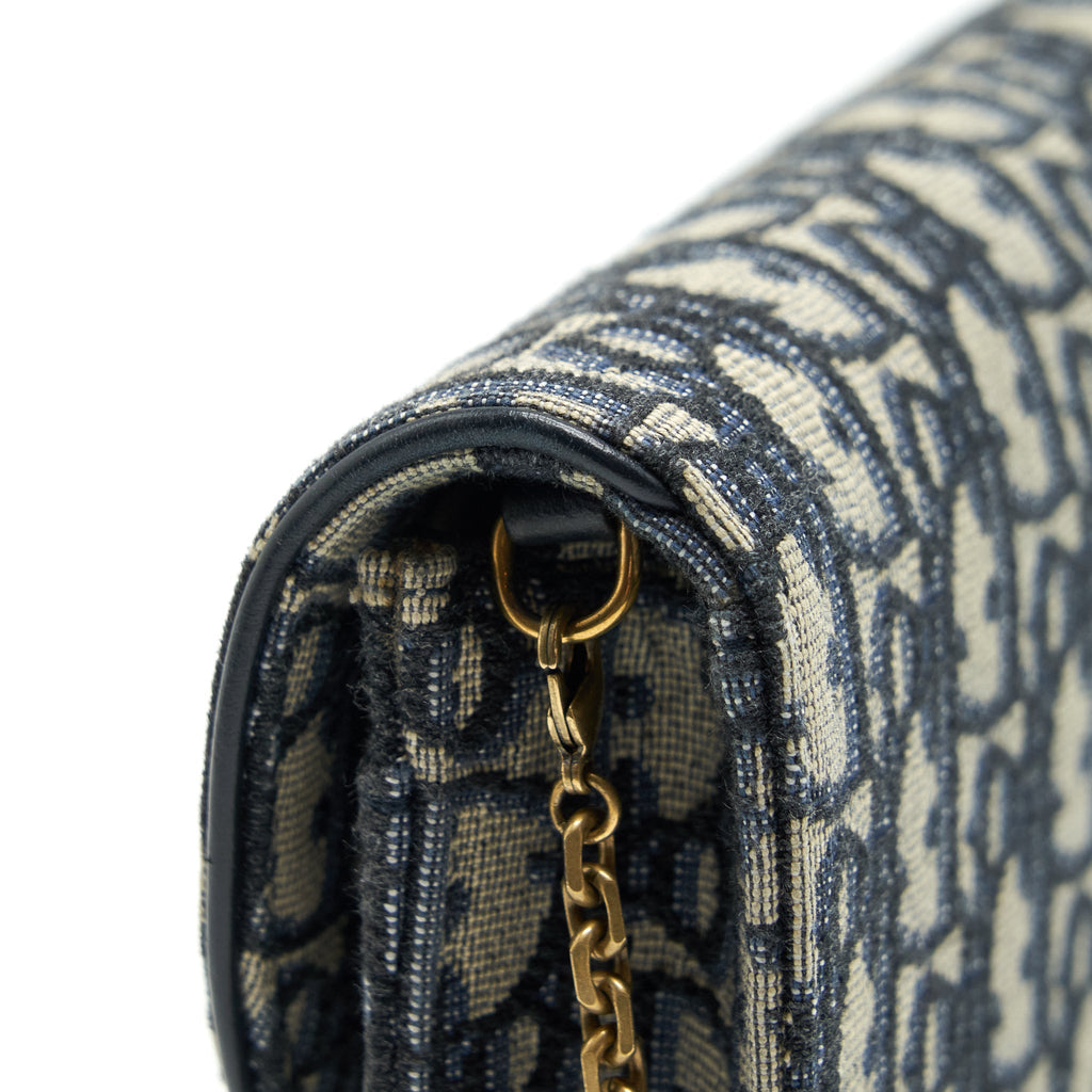 DIOR SADDLE POUCH WITH CHAIN BLUE DIOR OBLIQUE JACQUARD GHW