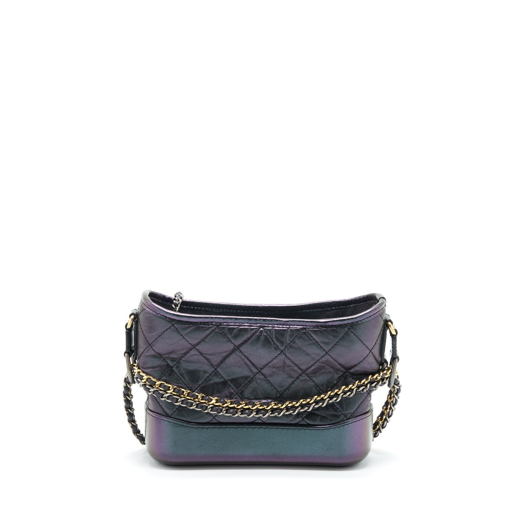 CHANEL SMALL GABRIELLE HOBO BAG LAMBSKIN IRIDESCENT PURPLE WITH GOLD/SILVER HARDWARE