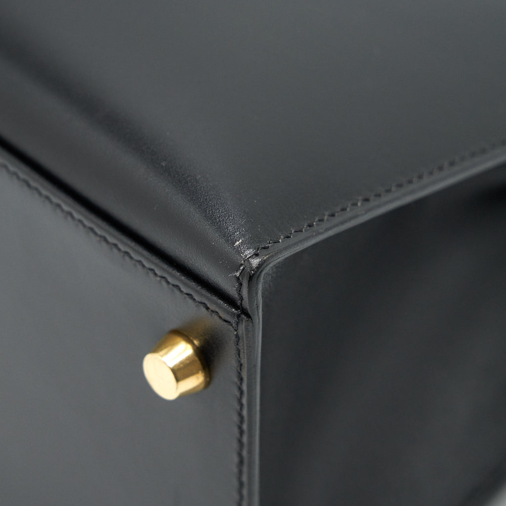 HERMES KELLY32 BOX LEATHER BLACK GHW (SHOULDER STAP MISSING)