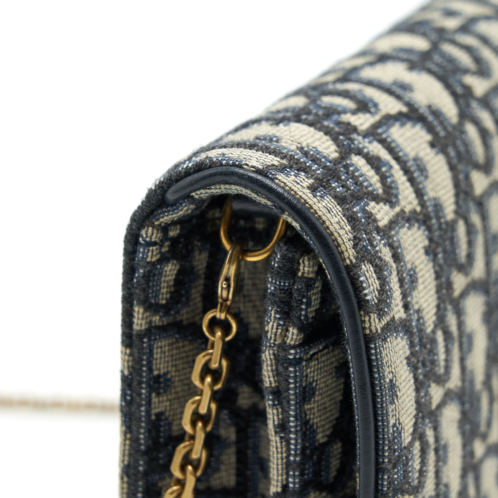 DIOR SADDLE POUCH WITH CHAIN BLUE DIOR OBLIQUE JACQUARD GHW
