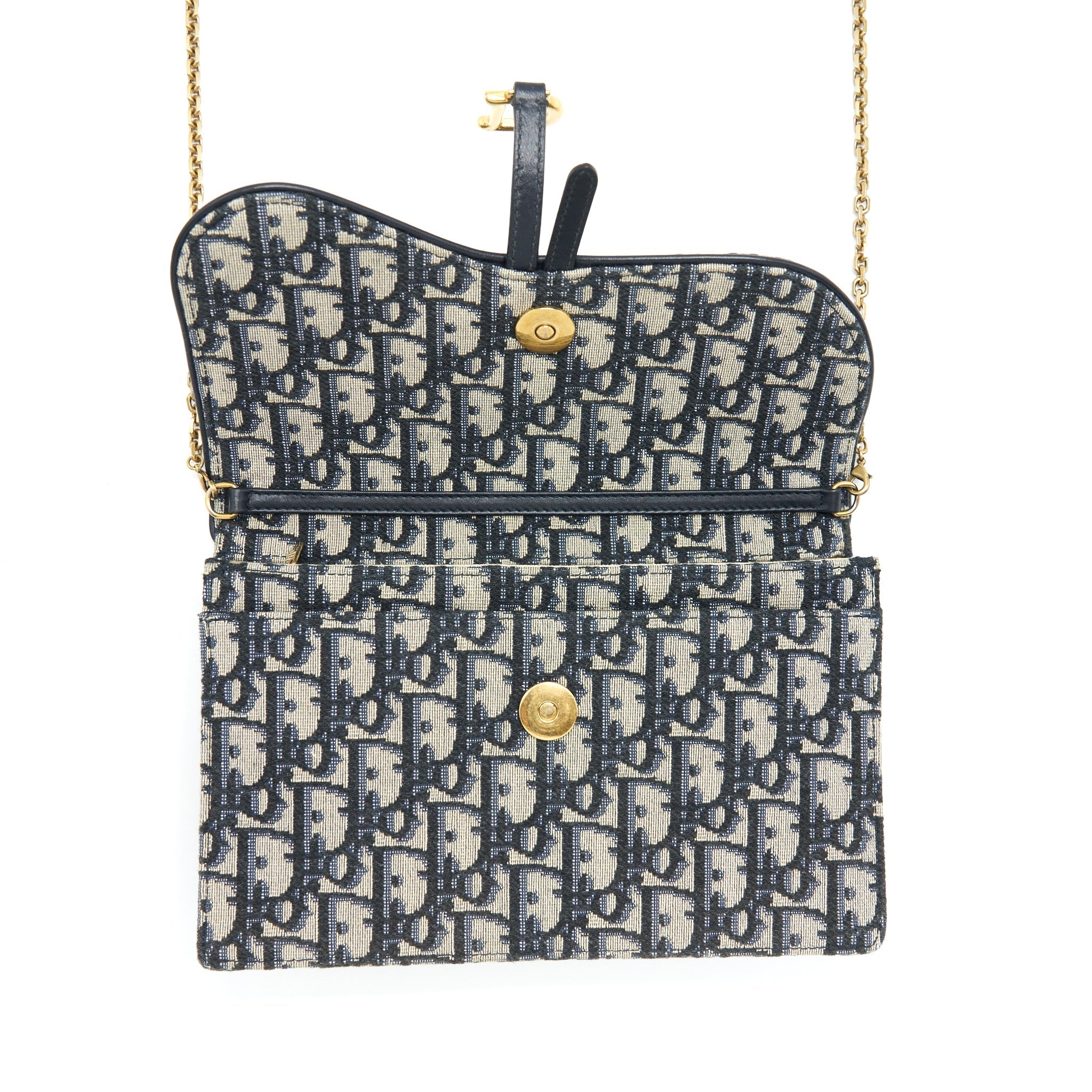DIOR SADDLE POUCH WITH CHAIN BLUE DIOR OBLIQUE JACQUARD GHW
