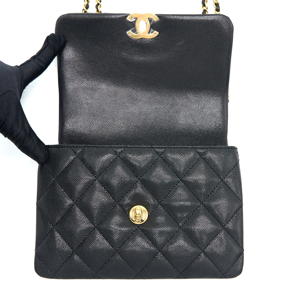 CHANEL 22K COCO FIRST FLAP BAG GRAINED CALFSKIN BLACK GHW (MICROCHIP)
