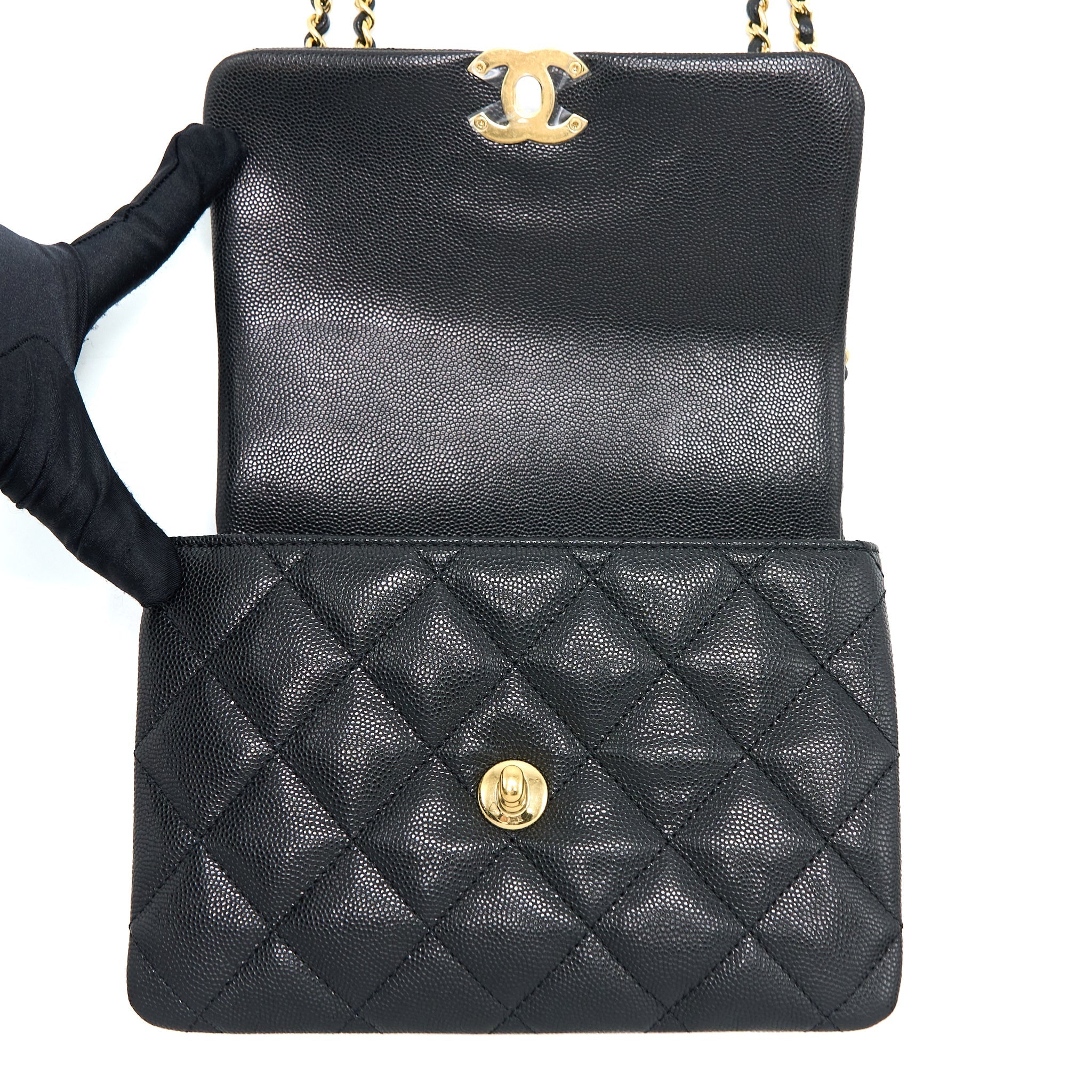 CHANEL 22K COCO FIRST FLAP BAG GRAINED CALFSKIN BLACK GHW (MICROCHIP)