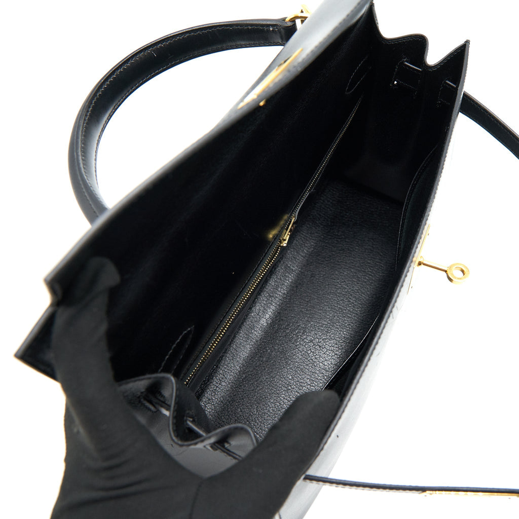 HERMES KELLY32 BOX LEATHER BLACK GHW (SHOULDER STAP MISSING)