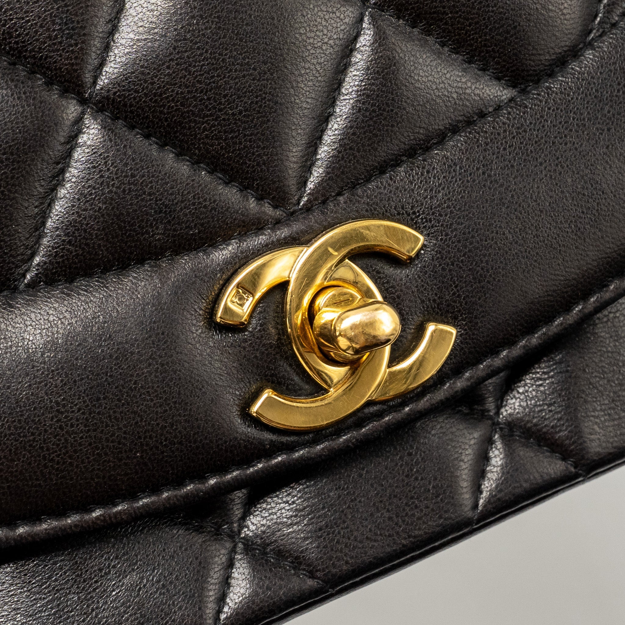 CHANEL VINTAGE SMALL DIANA QUILTED FLAP BAG LAMBSKIN BLACK GHW